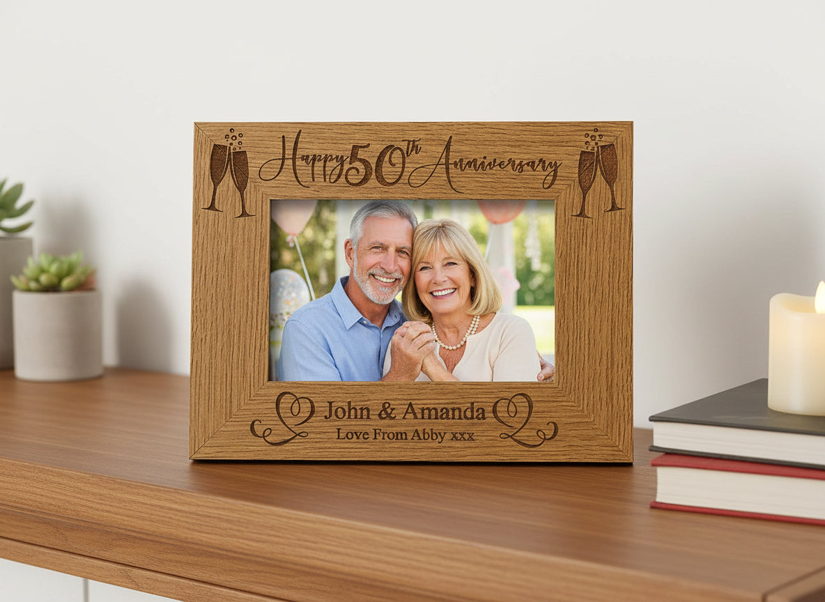 Personalised 50th Wedding Anniversary Wooden Engraved Photo Frame Gift wedding photo frame ukgiftstoreonline