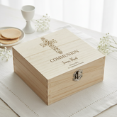 Personalised Communion Wooden Engraved Keepsake Box With Floral Cross Design ukgiftstoreonline