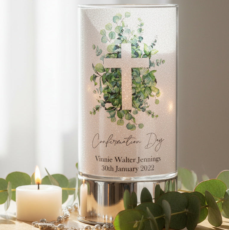 Personalised First Holy Confirmation Night Light Gift With Green Cross ukgiftstoreonline