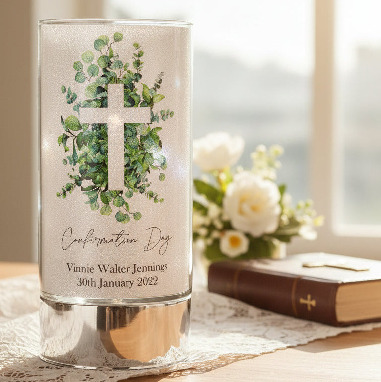 Personalised First Holy Confirmation Night Light Gift With Green Cross ukgiftstoreonline