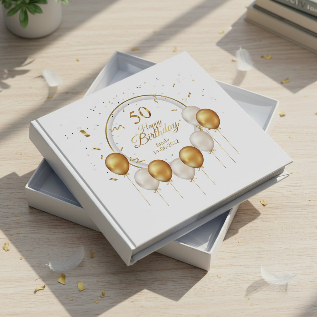 Personalised 50th Birthday Photo Album Gift With Gold Balloons Birthday Photo Album ukgiftstoreonline