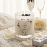 Personalised Wedding Day Candle Gift With Green Floral Heart Tea Light Holder ukgiftstoreonline