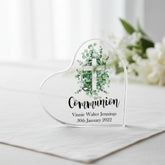 Personalised First Holy Communion Gift Heart With Green Leaf Cross In Gift Box ukgiftstoreonline