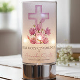Personalised Holy Communion Night Light Gift With Floral Pink Cross ukgiftstoreonline