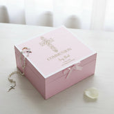 Personalised Communion Pink Engraved Wooden Keepsake Box With Floral Cross Design ukgiftstoreonline