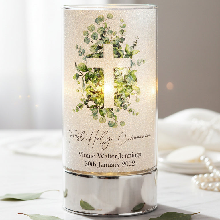Personalised First Holy Communion Night Light Gift With Green Cross ukgiftstoreonline