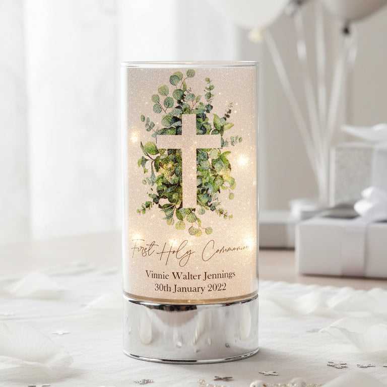 Personalised First Holy Communion Night Light Gift With Green Cross ukgiftstoreonline