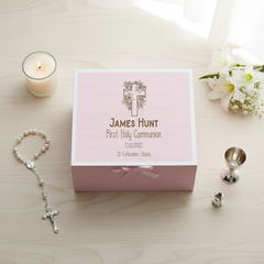 Personalised Holy Communion Pink Keepsake Box With Cross Design ukgiftstoreonline