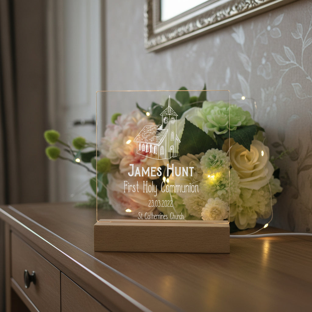 Personalised Communion LED Night Lamp With Church Design ukgiftstoreonline
