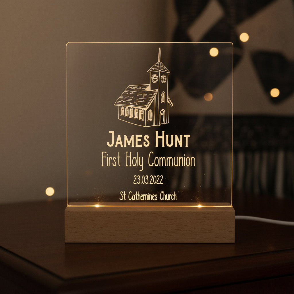 Personalised Communion LED Night Lamp With Church Design ukgiftstoreonline