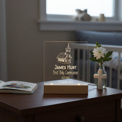 Personalised Communion LED Night Lamp With Church Design ukgiftstoreonline