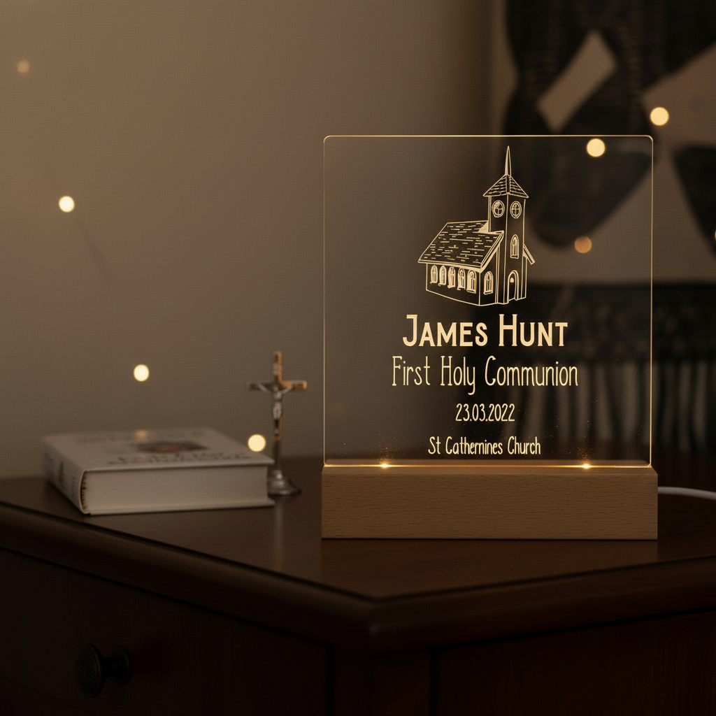 Personalised Communion LED Night Lamp With Church Design ukgiftstoreonline
