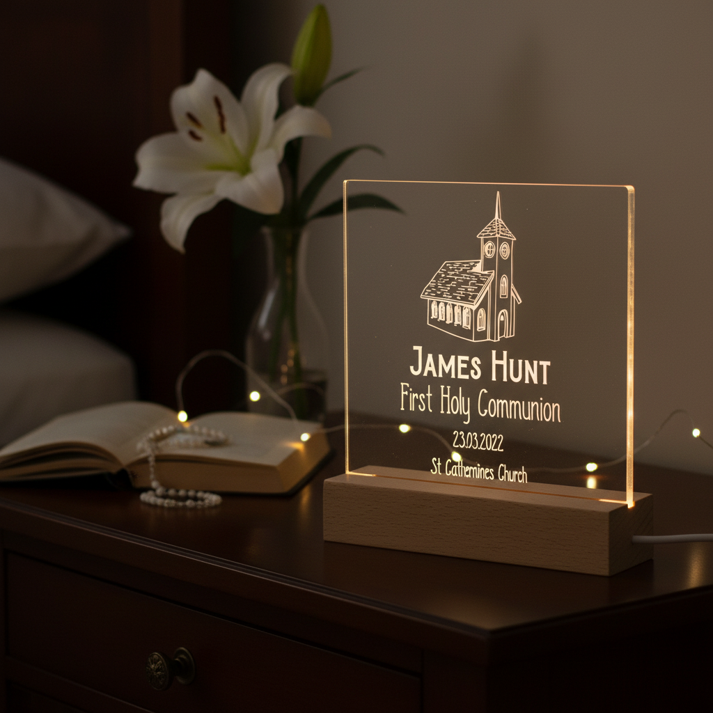 Personalised Communion LED Night Lamp With Church Design ukgiftstoreonline