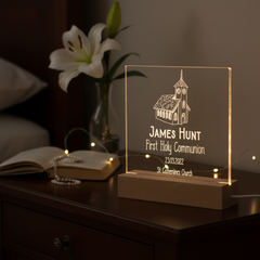 Personalised Communion LED Night Lamp With Church Design ukgiftstoreonline