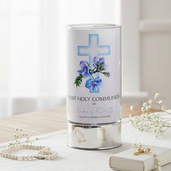 Personalised Holy Communion Night Light Gift With Floral Blue Cross ukgiftstoreonline