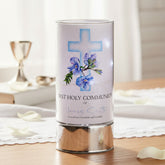 Personalised Holy Communion Night Light Gift With Floral Blue Cross ukgiftstoreonline