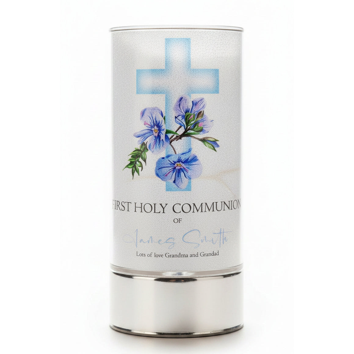 Personalised Holy Communion Night Light Gift With Floral Blue Cross ukgiftstoreonline