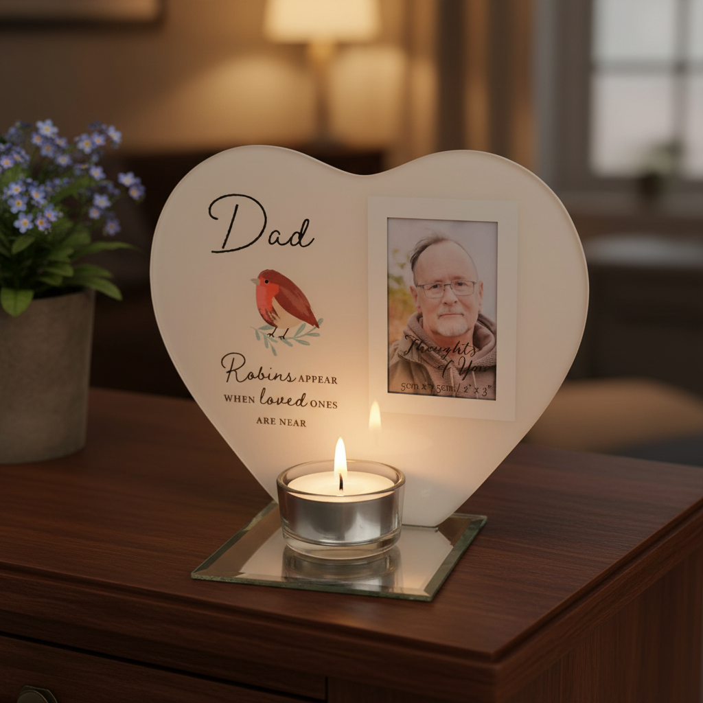 Thinking Of You Dad Memorial Heart Shaped Tea Light Candle Holder