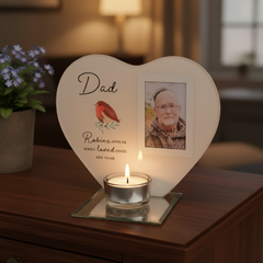 Thinking Of You Dad Memorial Heart Shaped Tea Light Candle Holder