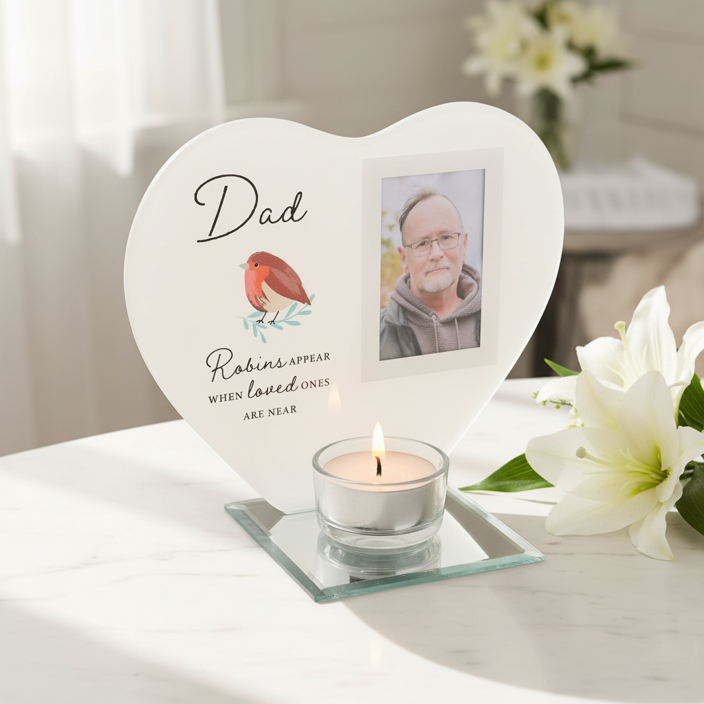 Thinking Of You Dad Memorial Heart Shaped Tea Light Candle Holder