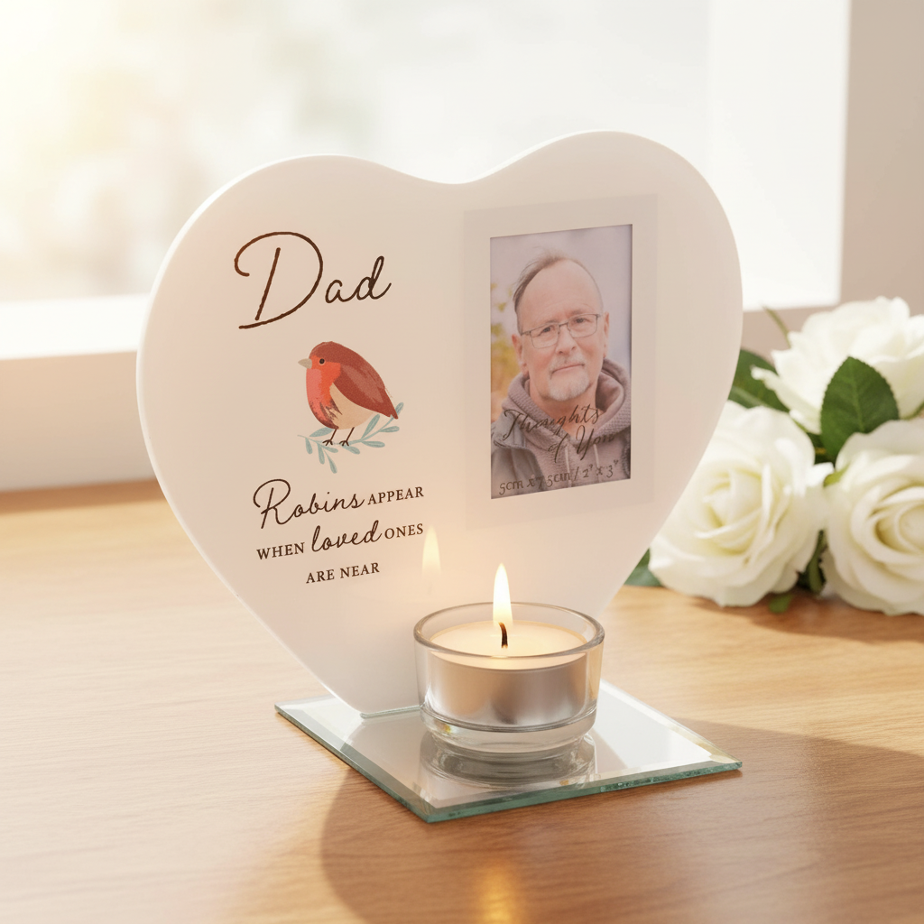 Thinking Of You Dad Memorial Heart Shaped Tea Light Candle Holder