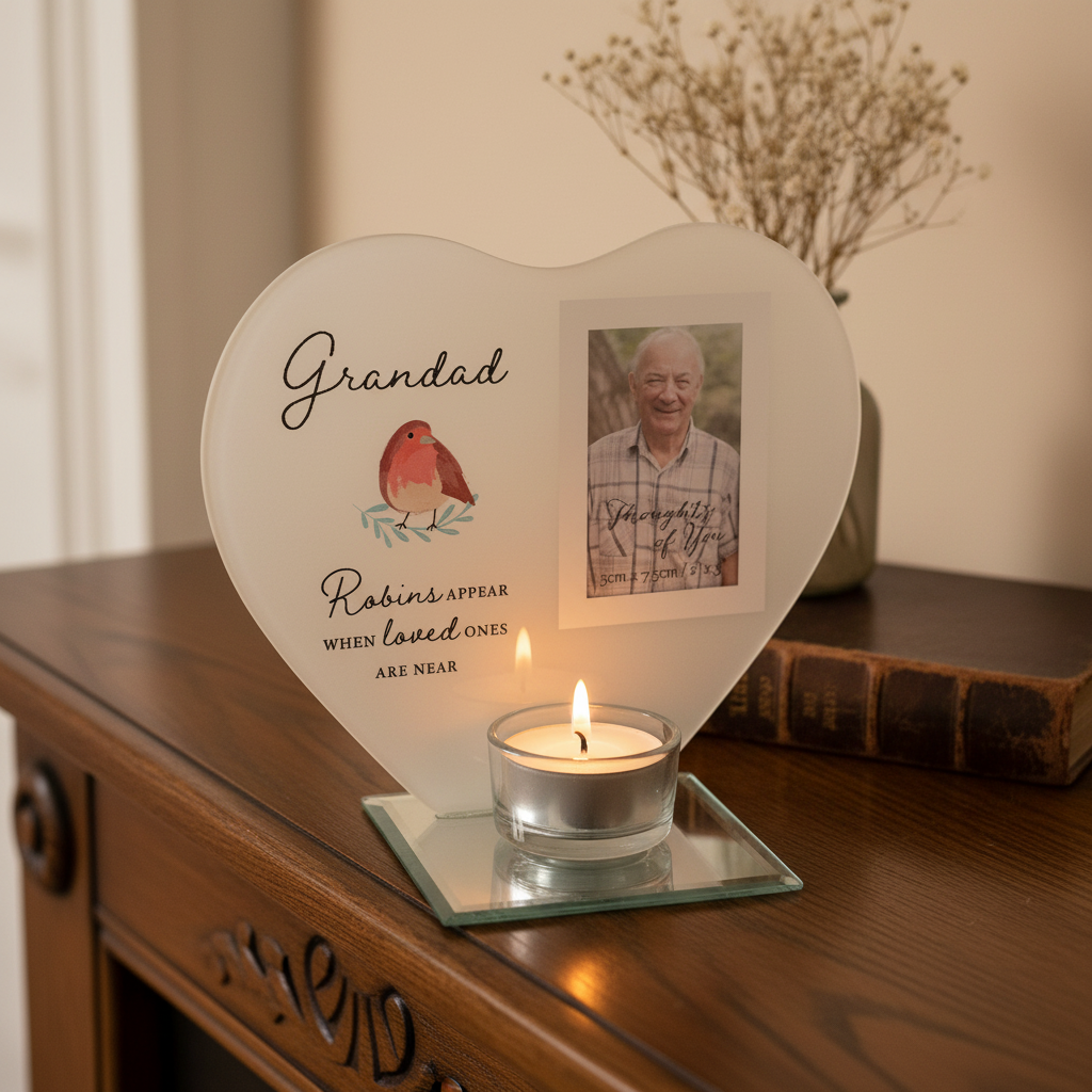 Thinking Of You Grandad Memorial Heart Shaped Tea Light Candle Holder