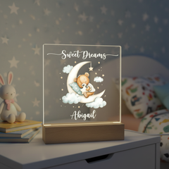 Personalised Baby Gifts Nursery Teddy Night Light - LED Night Light for restful Sleep - Nursery Bedside Table Lamp - Christening Gift for Baby Personalised Heart Gifts ukgiftstoreonline