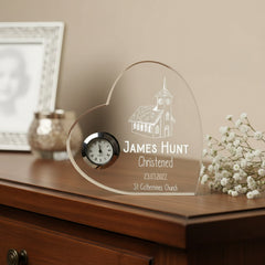 Engraved Heart Crystal Clock Christening Keepsake Gift Personalised Clocks ukgiftstoreonline