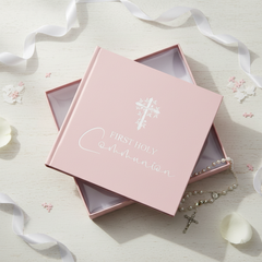 Holy Communion Gift Photo Album With Cross For 50 x 6 by 4 Photos In Green Pink or Black photo album ukgiftstoreonline Pink