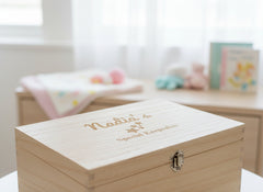 Personalised Large Baby wooden Memories Keepsake Box Keepsake Memory Box Raised Words