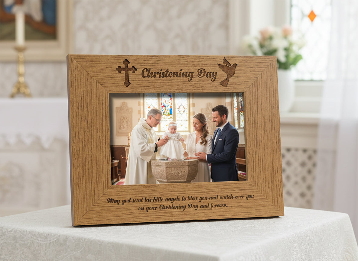 Christening Day Engraved Wooden Photo Frame Gift Christening Photo Frame ukgiftstoreonline