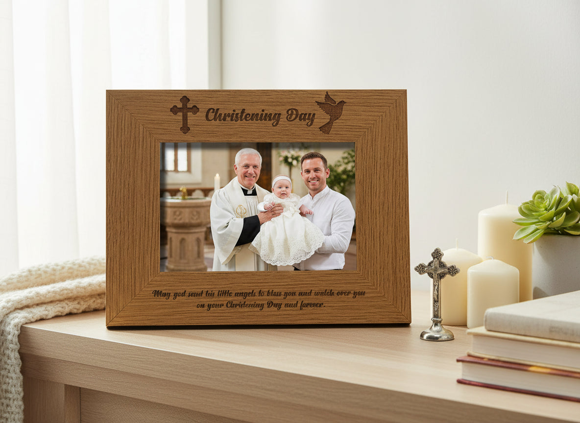 Christening Day Engraved Wooden Photo Frame Gift Christening Photo Frame ukgiftstoreonline