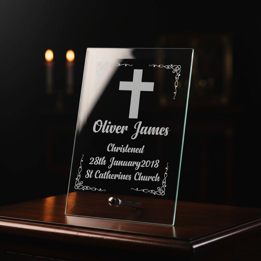Personalised Christening Gift Keepsake Engraved Glass Plaque Gift Personalised Crystal Glass ukgiftstoreonline