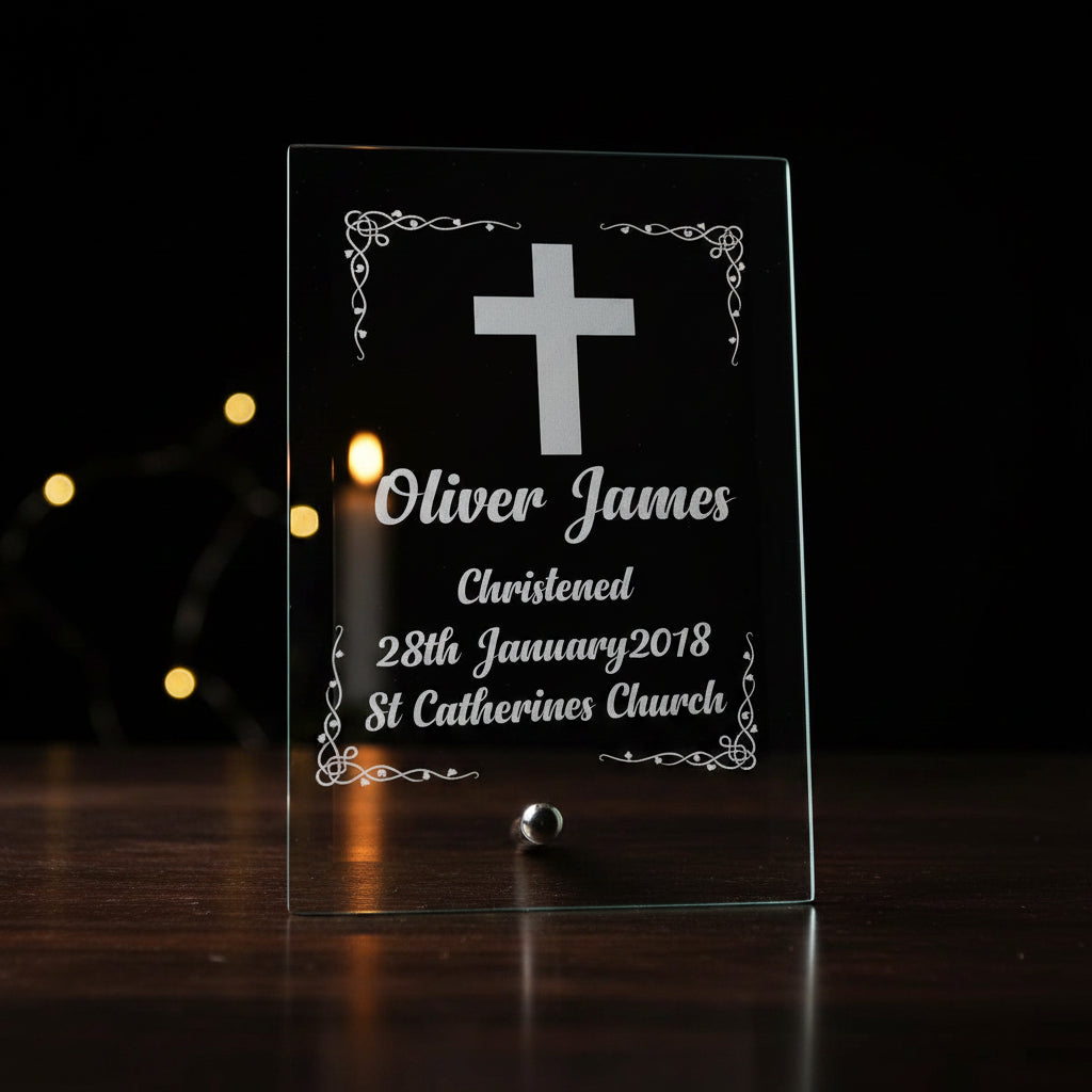 Personalised Christening Gift Keepsake Engraved Glass Plaque Gift Personalised Crystal Glass ukgiftstoreonline