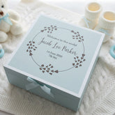 Personalised Baby Boy Blue Wooden Memories Keepsake Box Heart Wreath Keepsake Memory Box Baby Keepsakes