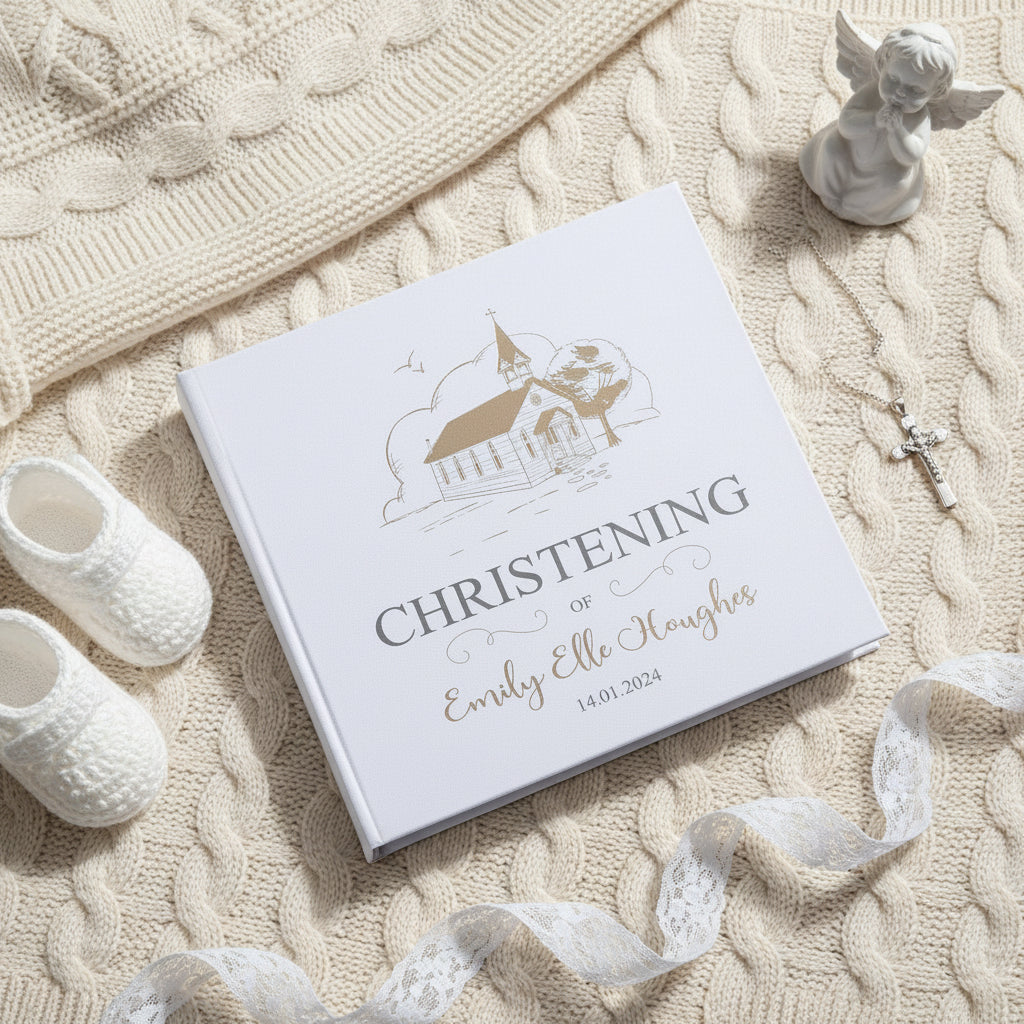 Large Book Bound Personalised Christening Photo Album With Church photo album ukgiftstoreonline