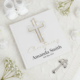 Large Book Bound Personalised Christening Photo Album With Silver Cross photo album ukgiftstoreonline