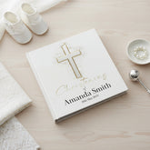Large Book Bound Personalised Christening Photo Album With Silver Cross photo album ukgiftstoreonline
