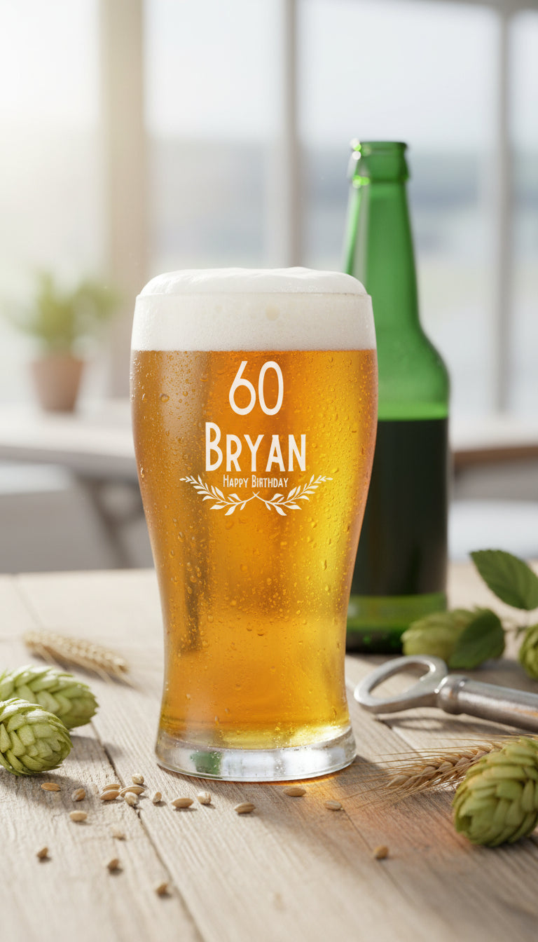 Engraved Personalised Birthday Pint Beer Glass Gift with Emblem personalised beer glasses ukgiftstoreonline