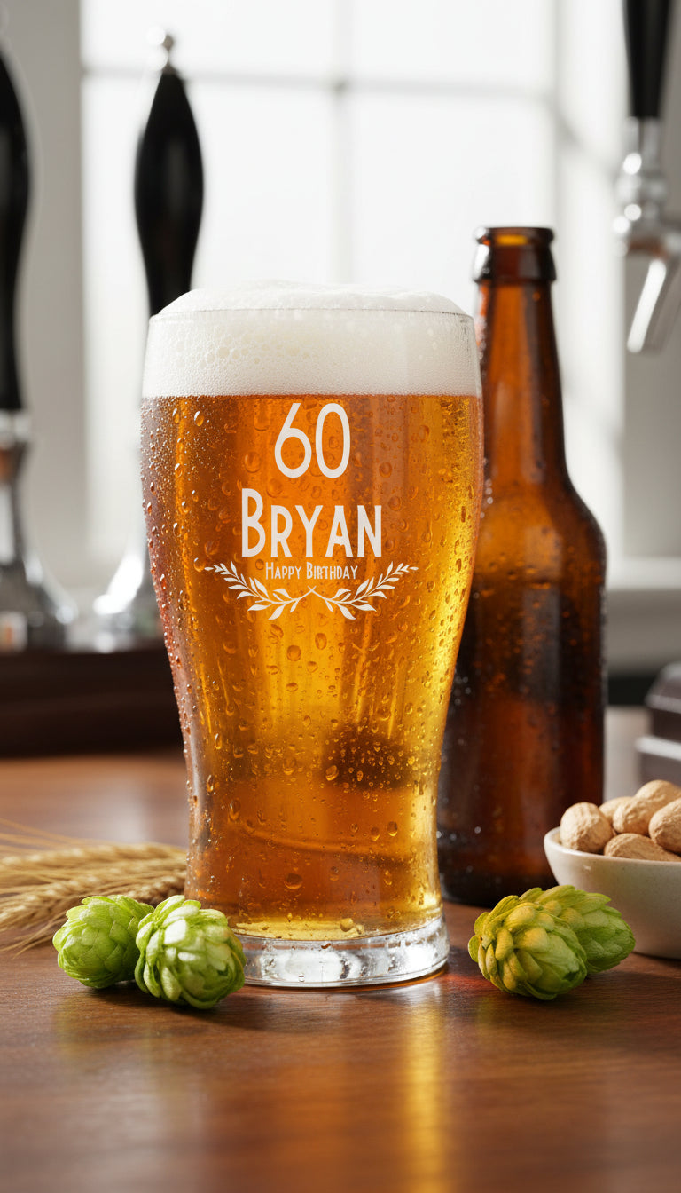Engraved Personalised Birthday Pint Beer Glass Gift with Emblem personalised beer glasses ukgiftstoreonline