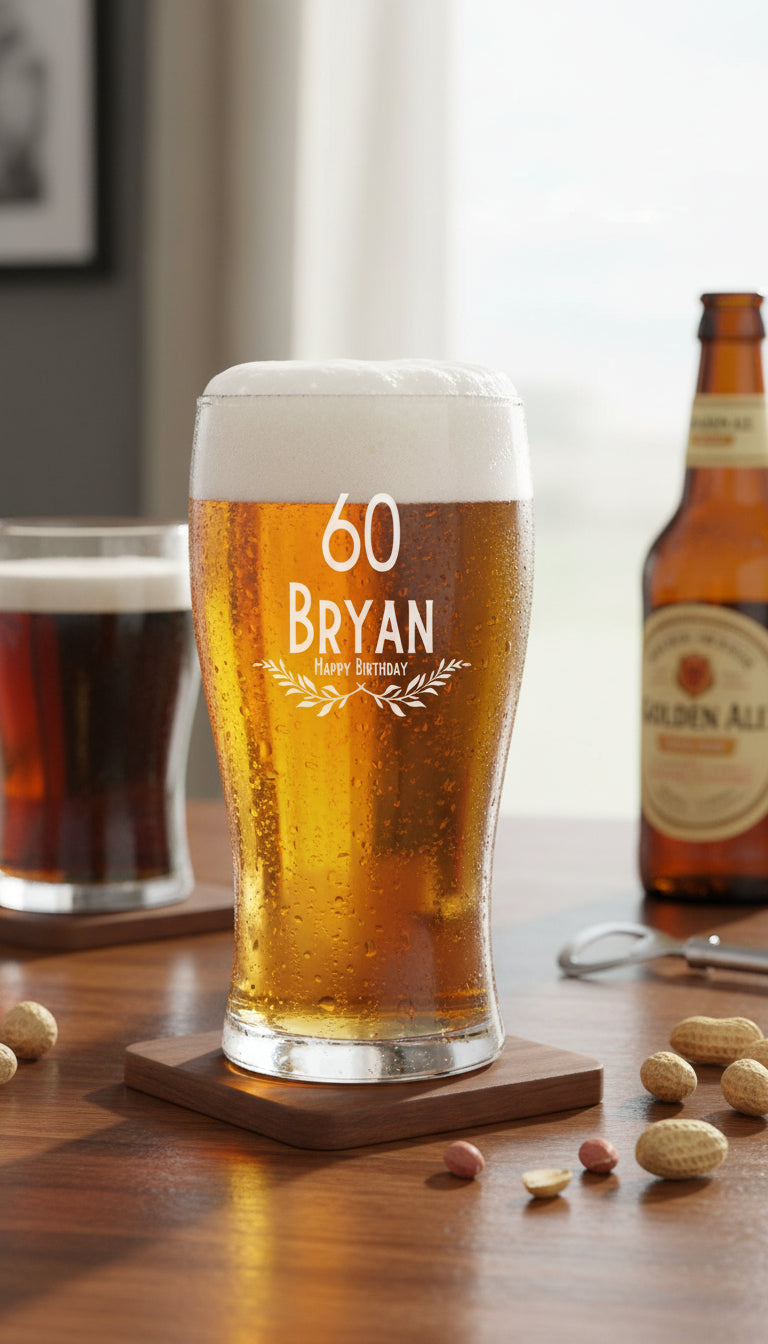 Engraved Personalised Birthday Pint Beer Glass Gift with Emblem personalised beer glasses ukgiftstoreonline