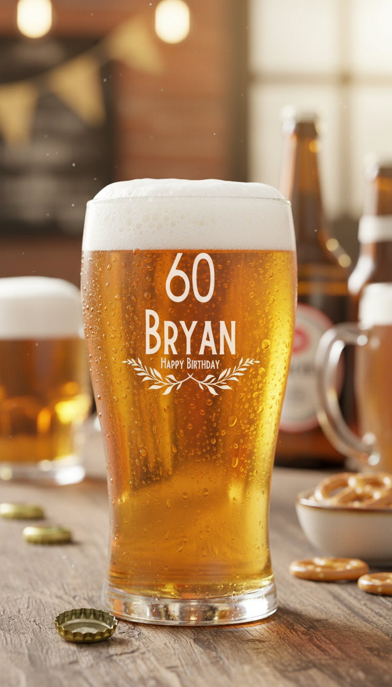Engraved Personalised Birthday Pint Beer Glass Gift with Emblem personalised beer glasses ukgiftstoreonline