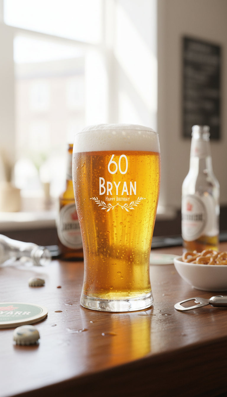 Engraved Personalised Birthday Pint Beer Glass Gift with Emblem personalised beer glasses ukgiftstoreonline