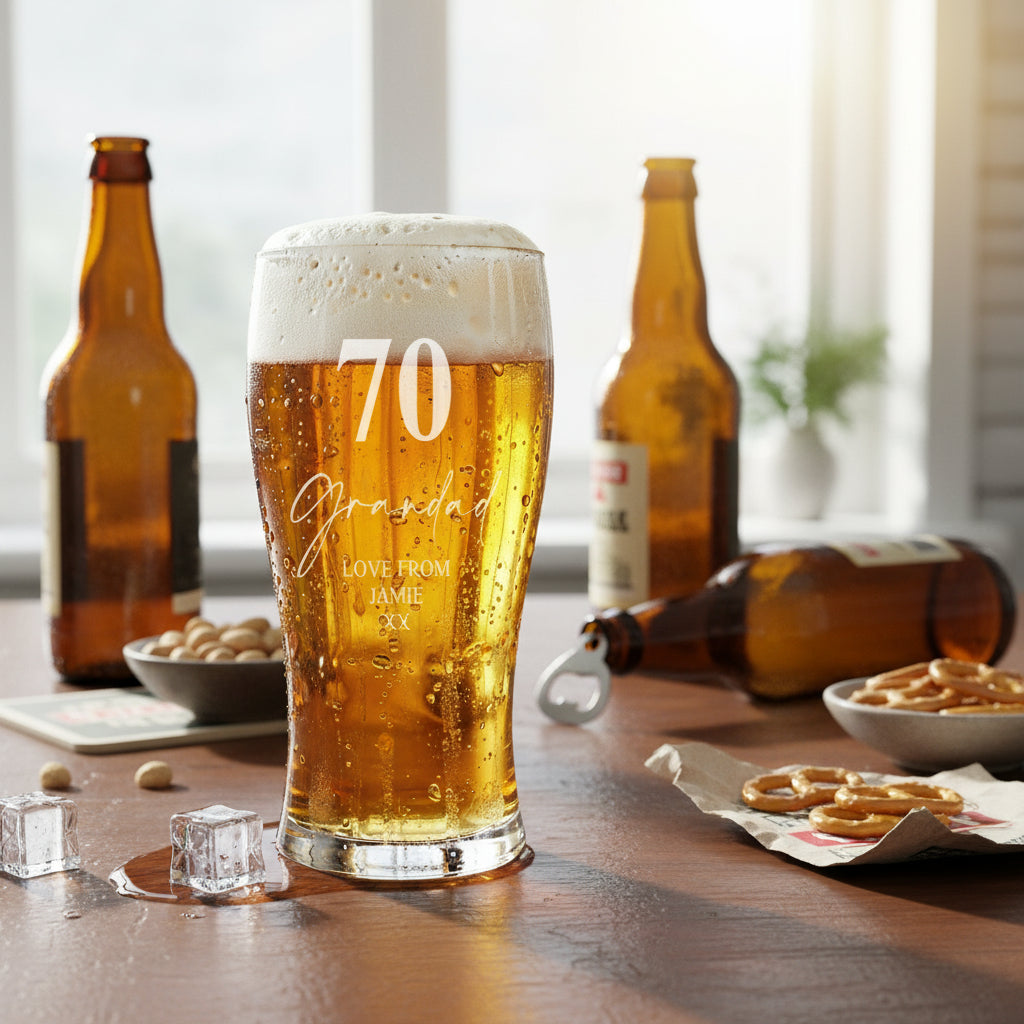 Engraved Personalised 70th Birthday Signature Pint Beer Glass Gift Boxed personalised beer glasses ukgiftstoreonline