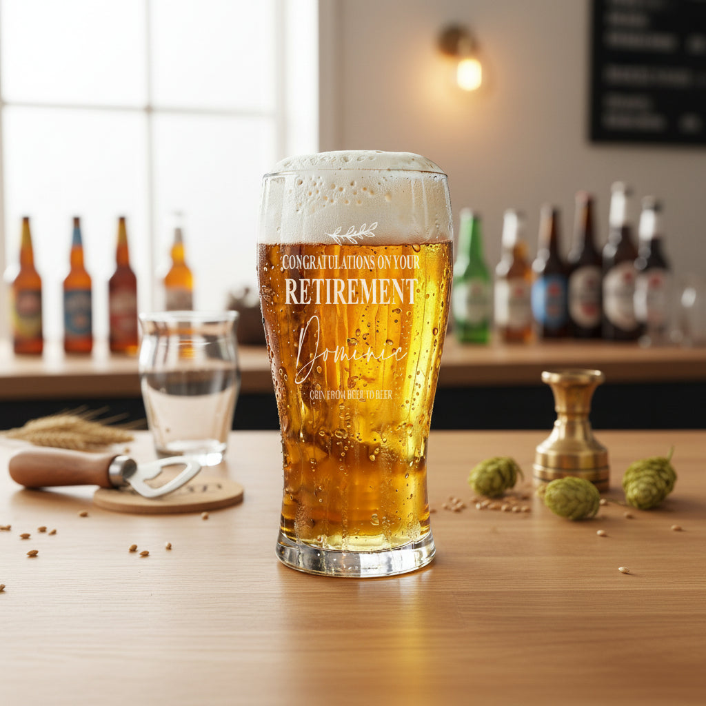 Engraved Personalised Retirement Pint Beer Glass Gift Boxed personalised beer glasses ukgiftstoreonline