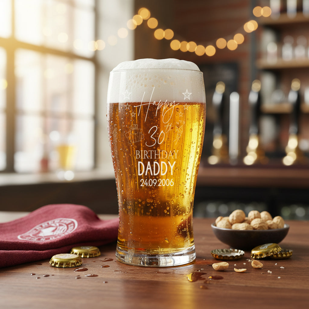 30th Birthday Personalised Beer Glasses Gift for Him with Star Design personalised beer glasses ukgiftstoreonline