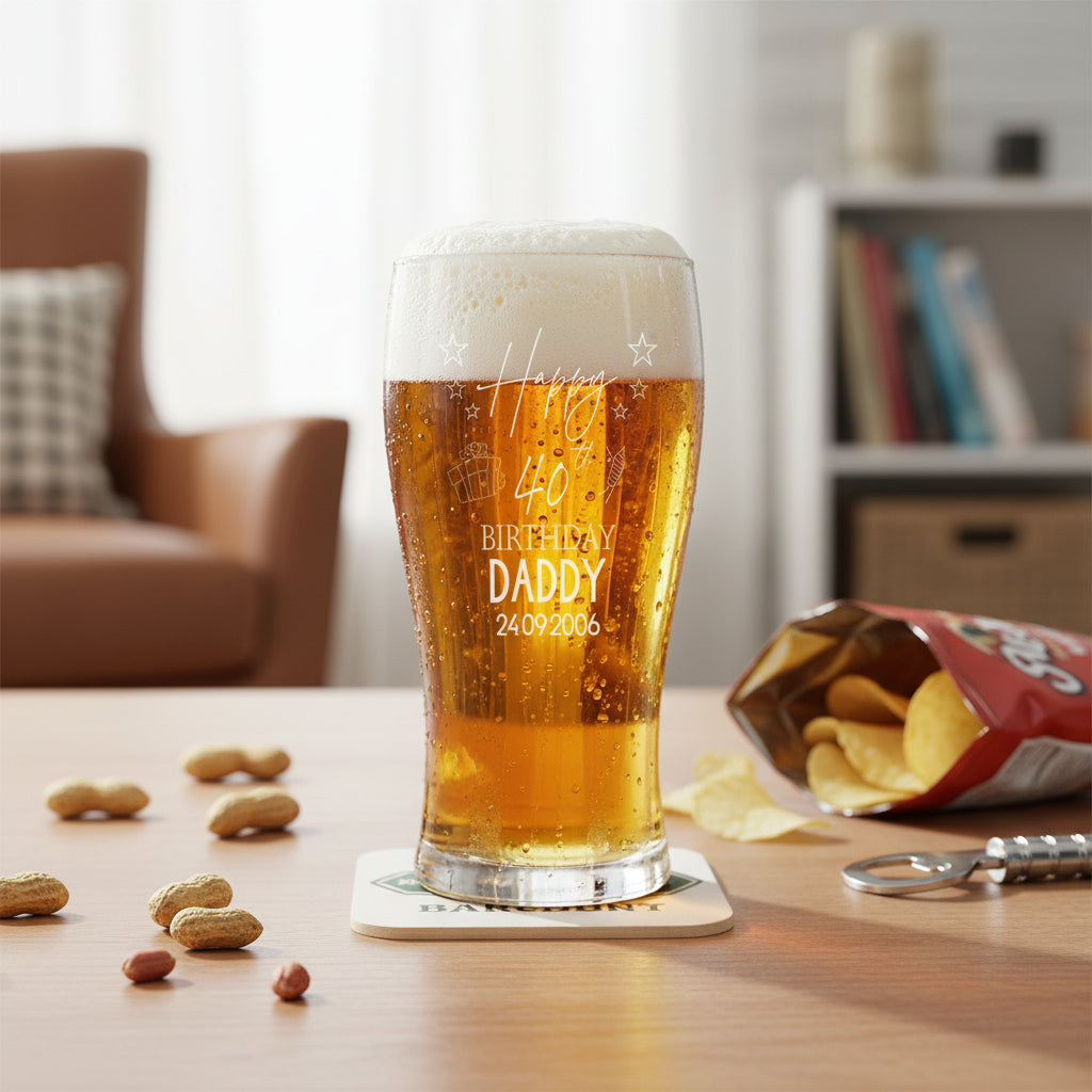 40th Birthday Personalised Beer Glasses Gift for Him with Star Design personalised beer glasses ukgiftstoreonline