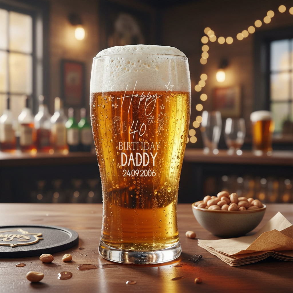 40th Birthday Personalised Beer Glasses Gift for Him with Star Design personalised beer glasses ukgiftstoreonline
