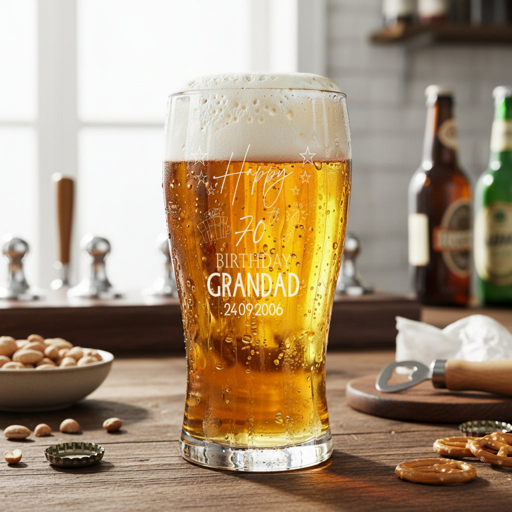 70th Birthday Personalised Beer Glasses Gift for Him with Star Design personalised beer glasses ukgiftstoreonline