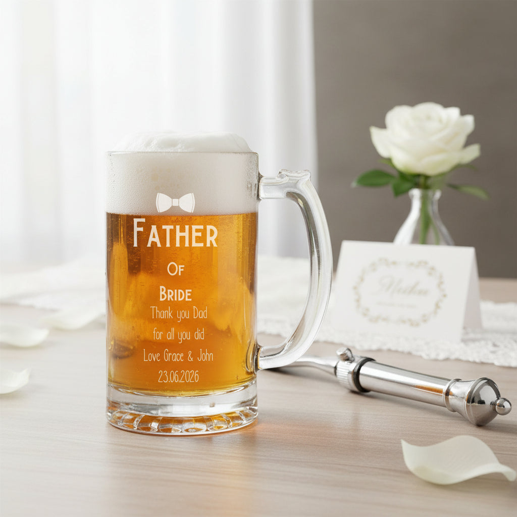 Personalised Engraved Father of The Bride Beer Glass With Gift Box personalised beer glasses ukgiftstoreonline